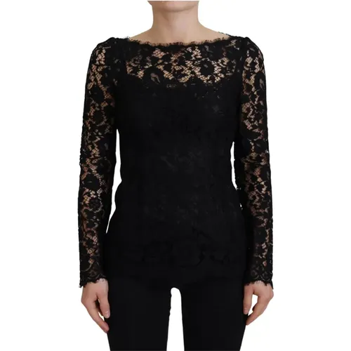 Elegant Floral Lace Top , female, Sizes: 3XS - Dolce & Gabbana - Modalova