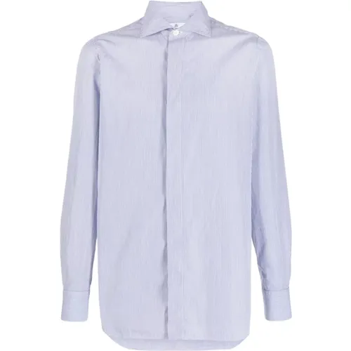 Blue Striped Long-Sleeve Shirt , male, Sizes: M, L - Finamore - Modalova