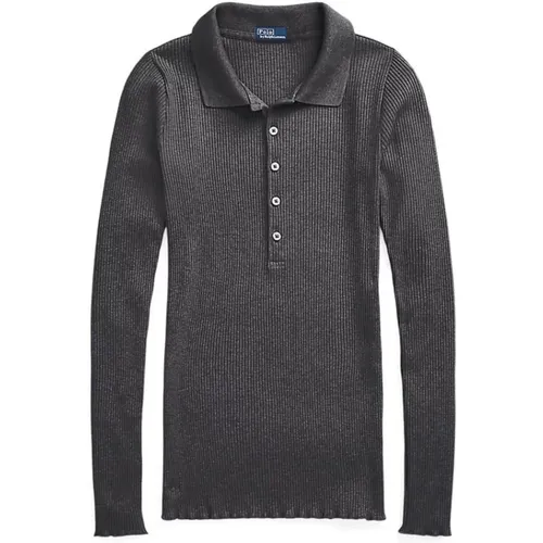 Graues Polo-Shirt mit Kragen , Damen, Größe: M - Ralph Lauren - Modalova