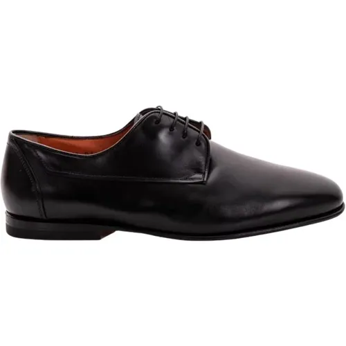 Schwarze Leder Herren Oxford Schuhe , Herren, Größe: 40 1/2 EU - Santoni - Modalova