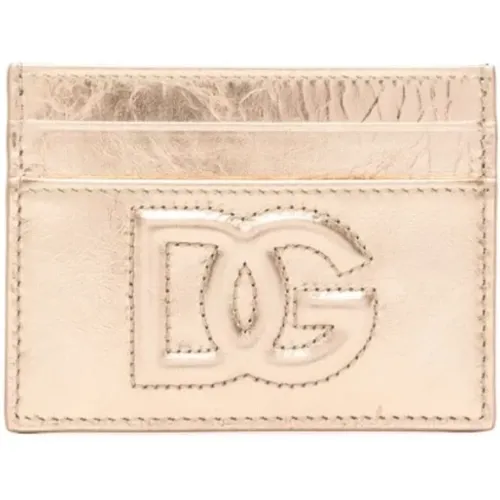 Geprägte Logo Metallic-Geldbörse,Metallisch rosa Logo Kartenhalter - Dolce & Gabbana - Modalova