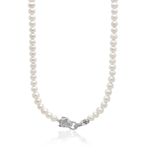 Pearl Necklace with Silver Panther Head Lock - Nialaya - Modalova