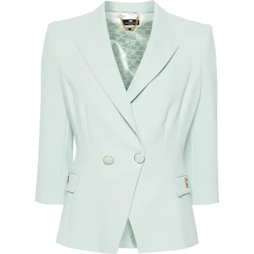 Pulverblauer Zweireihiger Mantel , Damen, Größe: XL - Elisabetta Franchi - Modalova