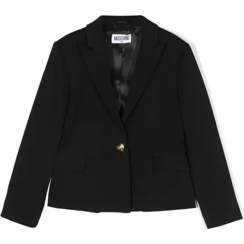 Schwarzer Monopetto Blazer mit Herzknöpfen - Moschino - Modalova