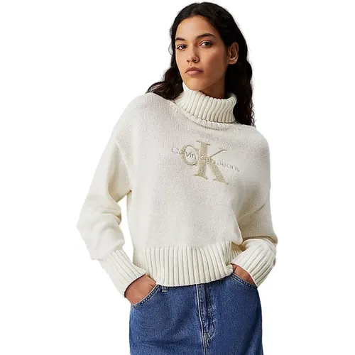 Cotton Sweater High Neck , female, Sizes: L, XS, S - Calvin Klein - Modalova