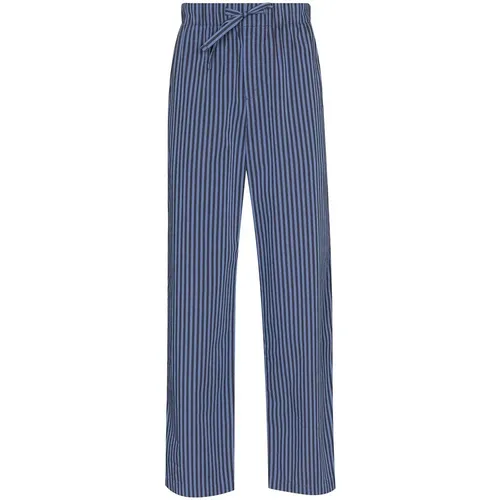 Blaue Baumwoll Vertikale Streifen Hose , Damen, Größe: M - Tekla - Modalova