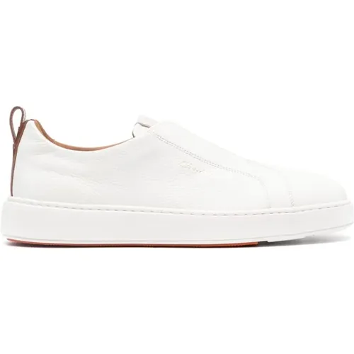 Weiße Leder Slip-On Sneakers , Herren, Größe: 44 EU - Santoni - Modalova