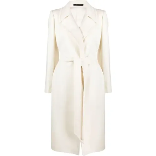 Cream Wool Coat with Notched Lapels , female, Sizes: M, XS, S - Tagliatore - Modalova