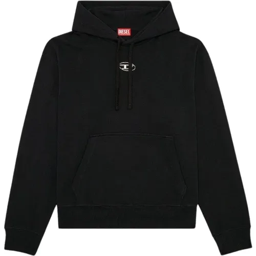 Black Hooded Sweatshirt with Oval D Logo , male, Sizes: M, L, S - Diesel - Modalova