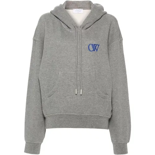 Grauer Baumwoll-Sweatshirt mit Besticktem Logo , Damen, Größe: S - Off White - Modalova