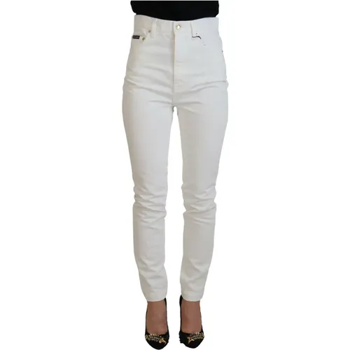 Weiße Skinny Jeans mit hoher Taille , Damen, Größe: M - Dolce & Gabbana - Modalova