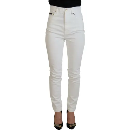 Weiße Skinny Jeans mit hoher Taille , Damen, Größe: XS - Dolce & Gabbana - Modalova