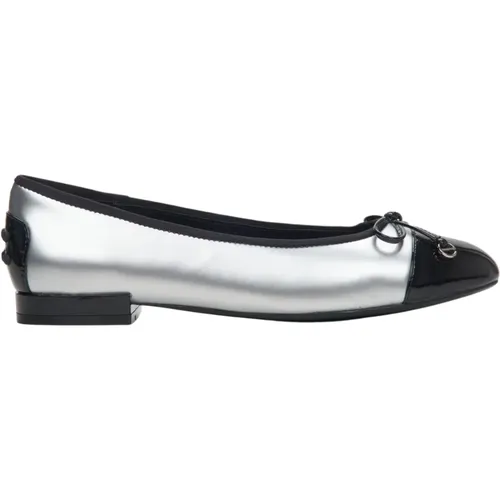 Damen Silber & Schwarze Leder Ballettflats mit Metallic-Glanz Er00114174 , Damen, Größe: 36 EU - Estro - Modalova