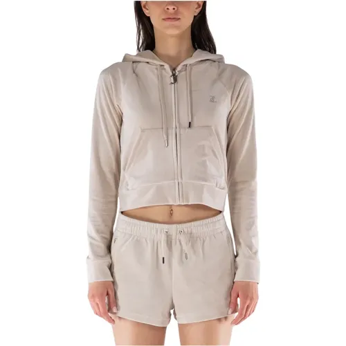 Zip-throughs, Cropped Hooded Sweatshirt mit Logo - Juicy Couture - Modalova