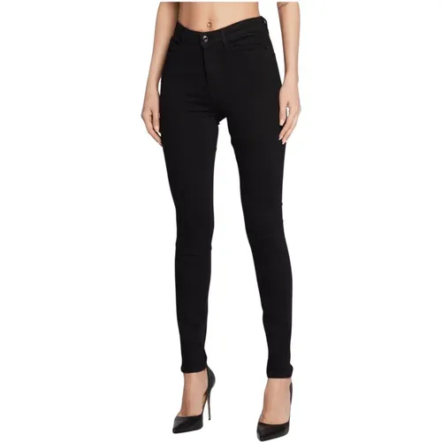 Schwarze Tapered Jeans mit Aufgenähtem Logo , Damen, Größe: W27 - Guess - Modalova