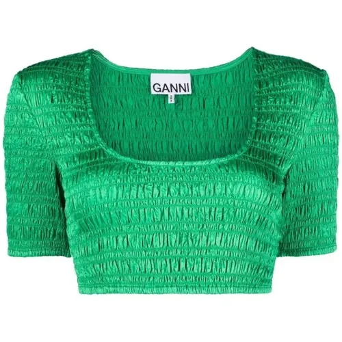 Grünes Smocked Top , Damen, Größe: 2XS - Ganni - Modalova