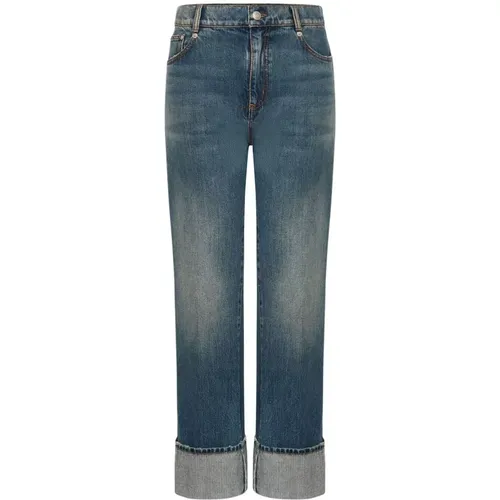 Blaue Jeans mit Aufschlag und Geradem Bein , Damen, Größe: W27 - alexander mcqueen - Modalova