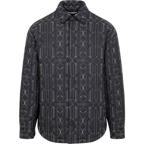Monogram Quilted Over Shirt Grey , male, Sizes: M - Palm Angels - Modalova