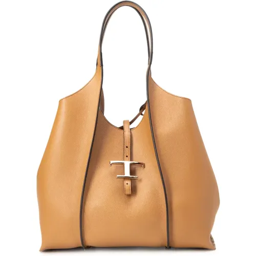 Grained Leather Shopping Bag with T Pendant , female, Sizes: ONE SIZE - TOD'S - Modalova