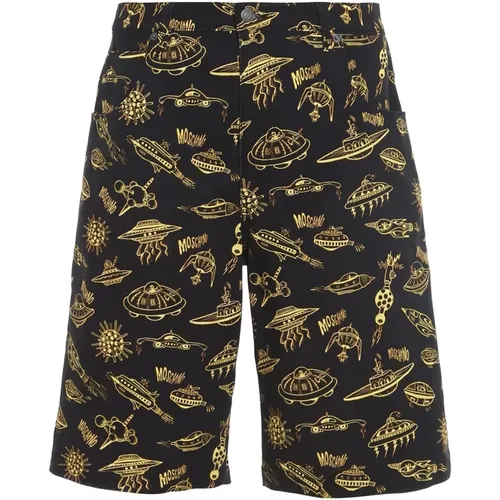 Spaceship Print Stretch Shorts - Moschino - Modalova