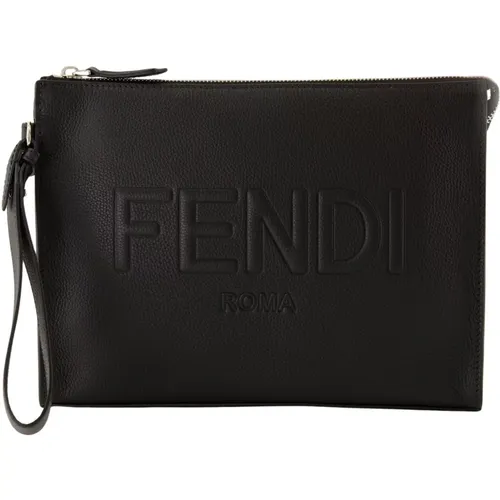 Grained Leather Roma Clutch , male, Sizes: ONE SIZE - Fendi - Modalova