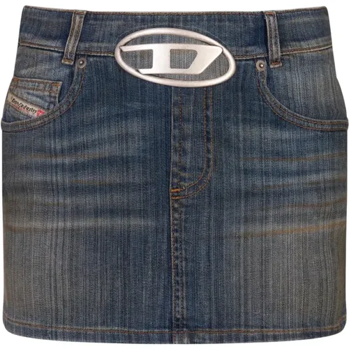 Blaue Denim Mini Rock Oval D , Damen, Größe: W26 - Diesel - Modalova