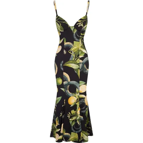 Black Lemon Print Midi Dress , female, Sizes: S, M - Roberto Cavalli - Modalova