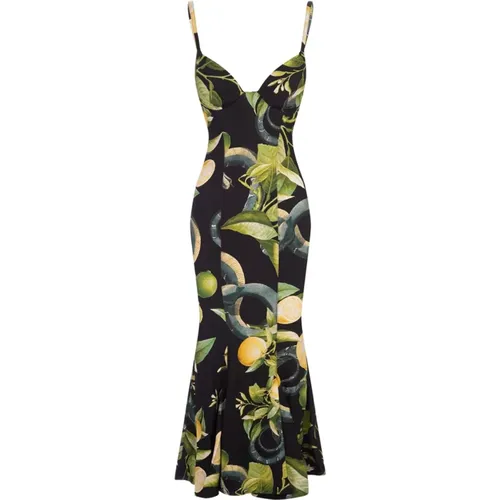 Black Lemon Print Midi Dress , female, Sizes: XS, S, M - Roberto Cavalli - Modalova