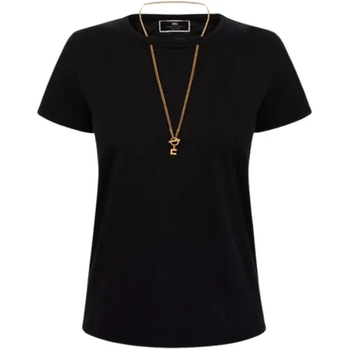 Jersey T-Shirt mit Ausschnitt und Halskette , Damen, Größe: L - Elisabetta Franchi - Modalova