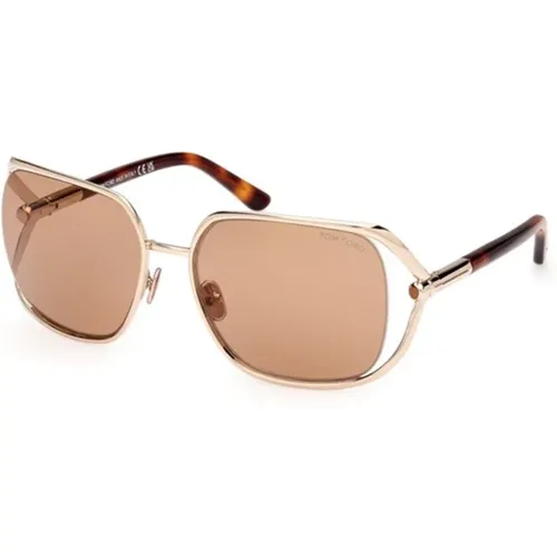 Glänzende Roségold Sonnenbrille mit braunen Gläsern - Tom Ford - Modalova