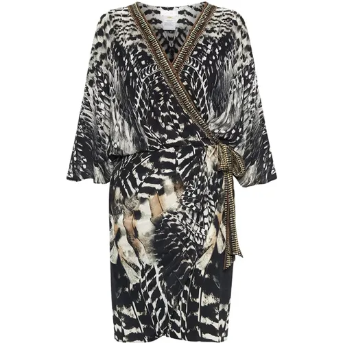 Draped Front Silk Wrap Dress Night OWL , female, Sizes: M - Camilla - Modalova