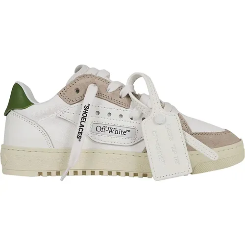 White Leather Sneakers with Green Patch , female, Sizes: 6 UK - Off White - Modalova