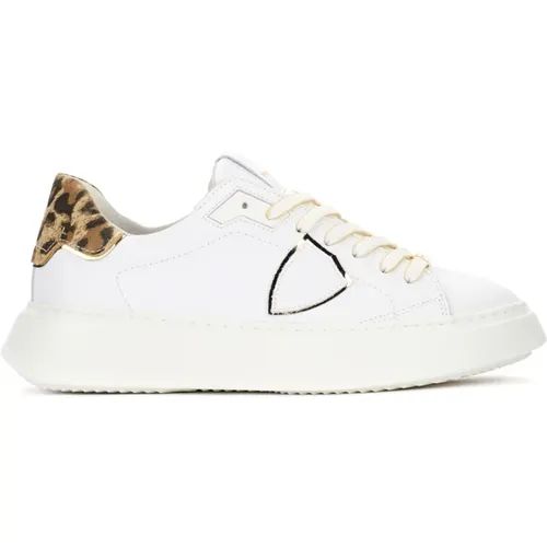 Leather Leopard Print Temple Sneakers , female, Sizes: 3 UK - Philippe Model - Modalova