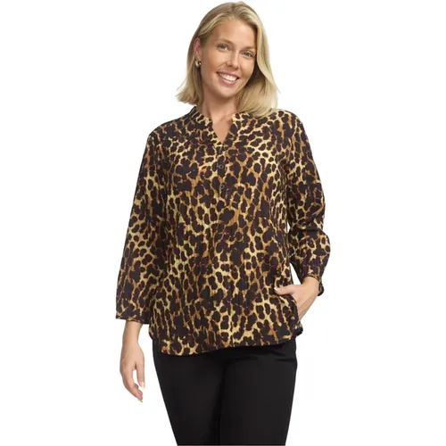 Leo Print Bluse mit V-Ausschnitt , Damen, Größe: XL - 2-Biz - Modalova