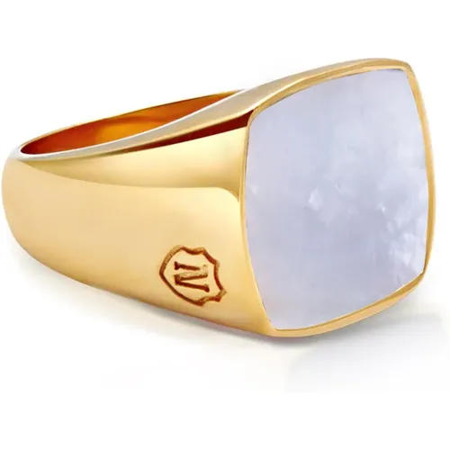 Gold Signet Ring with White Shell , male, Sizes: 58 MM, 60 MM, 64 MM - Nialaya - Modalova