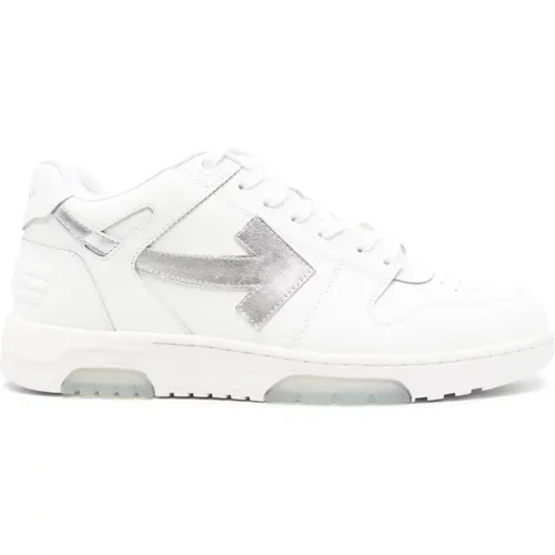 Off , /Silver Leather Trainers with Arrows Motif , male, Sizes: 7 UK - Off White - Modalova