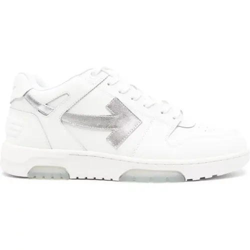Off , /Silver Leather Trainers with Arrows Motif , male, Sizes: 8 UK, 7 UK - Off White - Modalova