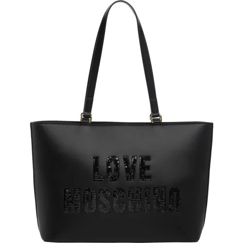 Glitzernde Logo Tote Tasche mit Strass , Damen, Größe: ONE Size - Love Moschino - Modalova