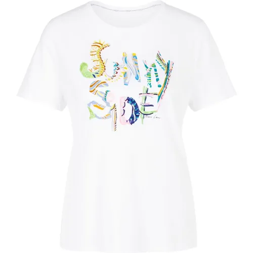 Bunter Print T-Shirt mit Perlen und Pailletten , Damen, Größe: XS - Marc Cain - Modalova