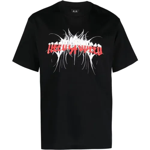 Schwarzes Baumwoll-T-Shirt mit Front- und Rückendruck - 44 Label Group - Modalova
