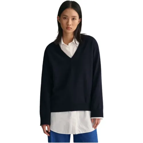 Ultrafeiner V-Ausschnitt Wollpullover , Damen, Größe: M - Gant - Modalova