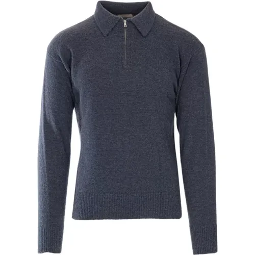 Gebürsteter Einfarbiger Polo-Zip-Pullover , Herren, Größe: S - Altea - Modalova