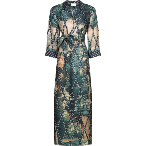 Blue Silk Nature Print Chemisier Dress , female, Sizes: L - Pierre-Louis Mascia - Modalova