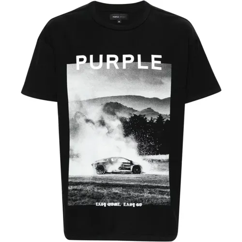 Schwarzes Baumwoll-T-Shirt mit Fotodruck , Herren, Größe: M - Purple Brand - Modalova