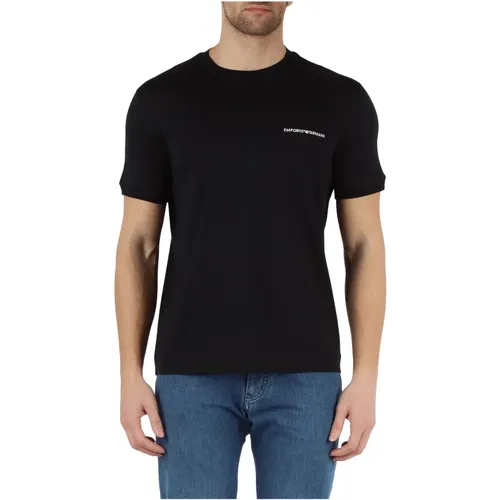 Cotton T-shirt with Front Logo Embroidery , male, Sizes: L - Emporio Armani - Modalova