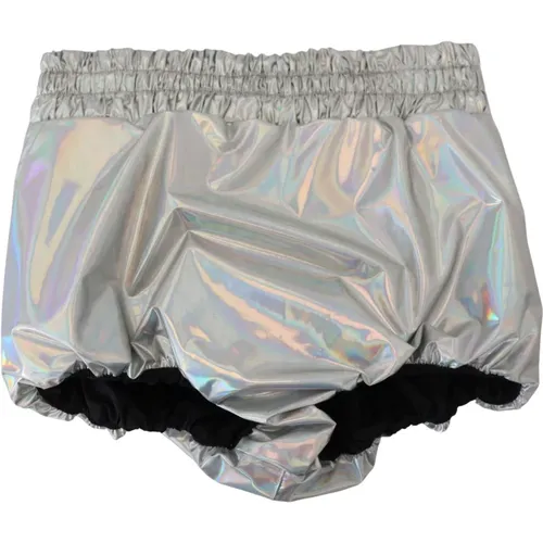 Silver Holographic High Waist Hot Pants Shorts , female, Sizes: XS - Dolce & Gabbana - Modalova