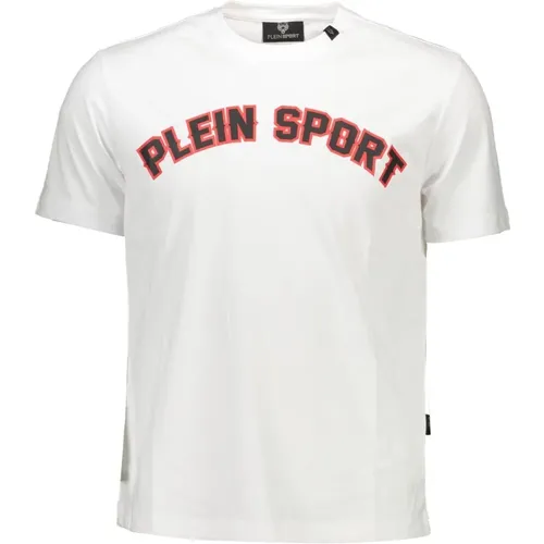 Bedrucktes weißes Baumwoll-T-Shirt , Herren, Größe: L - Plein Sport - Modalova