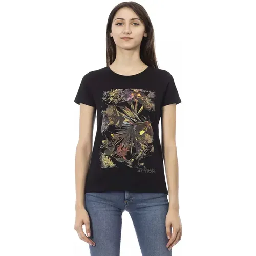 Action Schwarzes Baumwoll-T-Shirt , Damen, Größe: M - Trussardi - Modalova