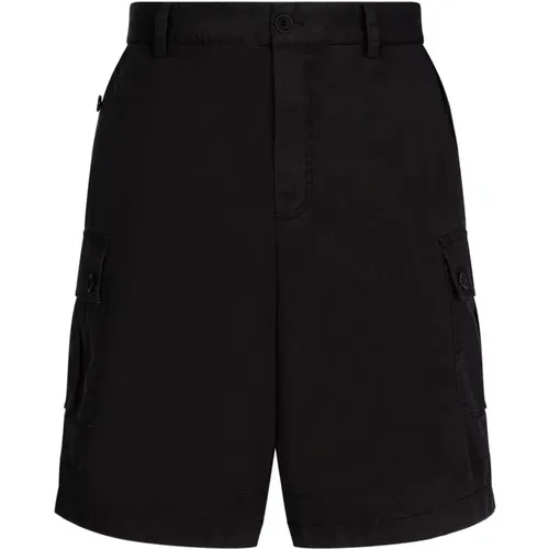 Logo Plaque Cotton Cargo Shorts , male, Sizes: L - Dolce & Gabbana - Modalova
