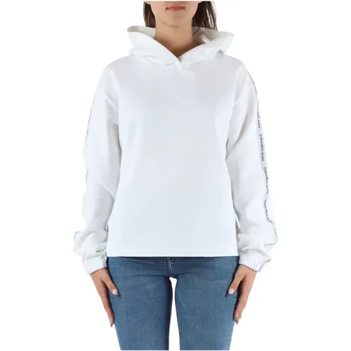 Cotton blend hoodie with logo print , female, Sizes: S, XS, XL, M - Calvin Klein Jeans - Modalova